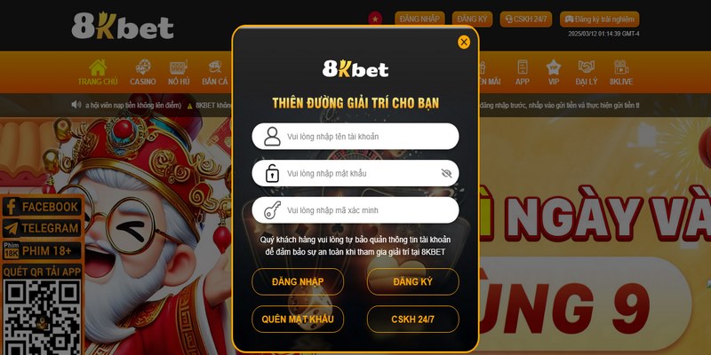 Đăng nhập 8KBET đơn giản, nhanh gọn chỉ với vài bước thao tác